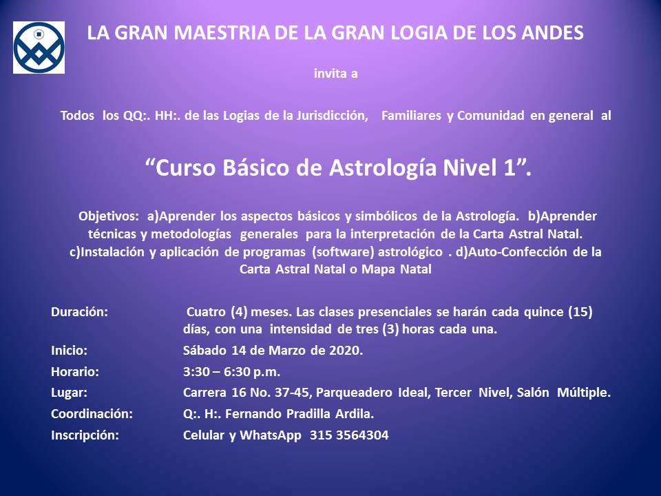 Viaje Surgir Atajos Curso Básico de Astrología - Nivel 1 - Gran Logia de Los Andes